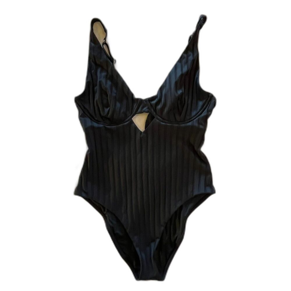 NWT Vitamin A XL One Piece Black Swimsuit Hi Cut Out MSRP $190 Sexy Chic